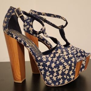 Jessica Simpson Blue and Tan Platform Sandals